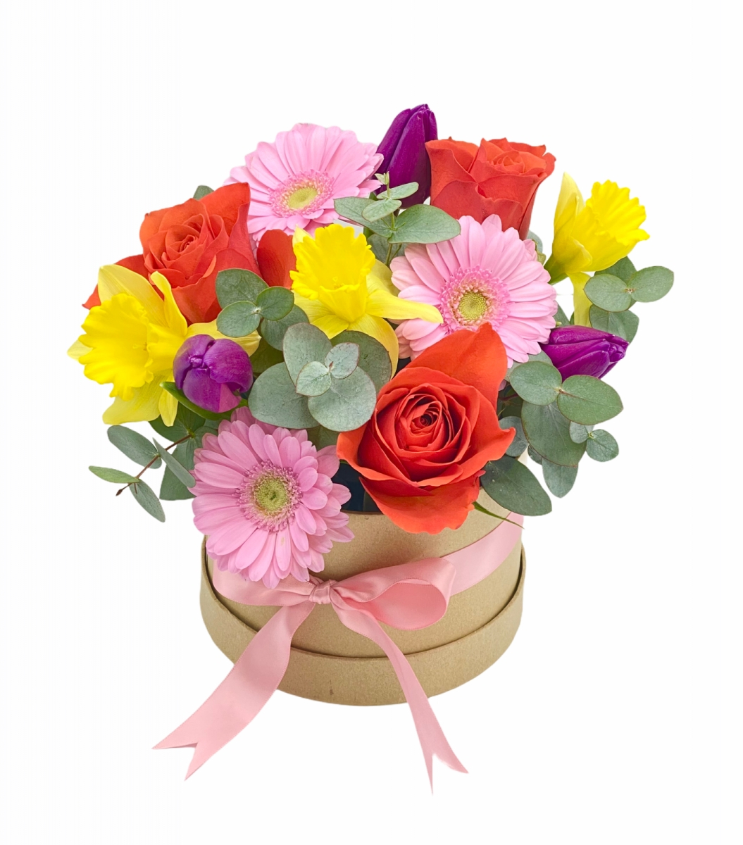 Cutie cu flori de primavara : Trandafiri roz