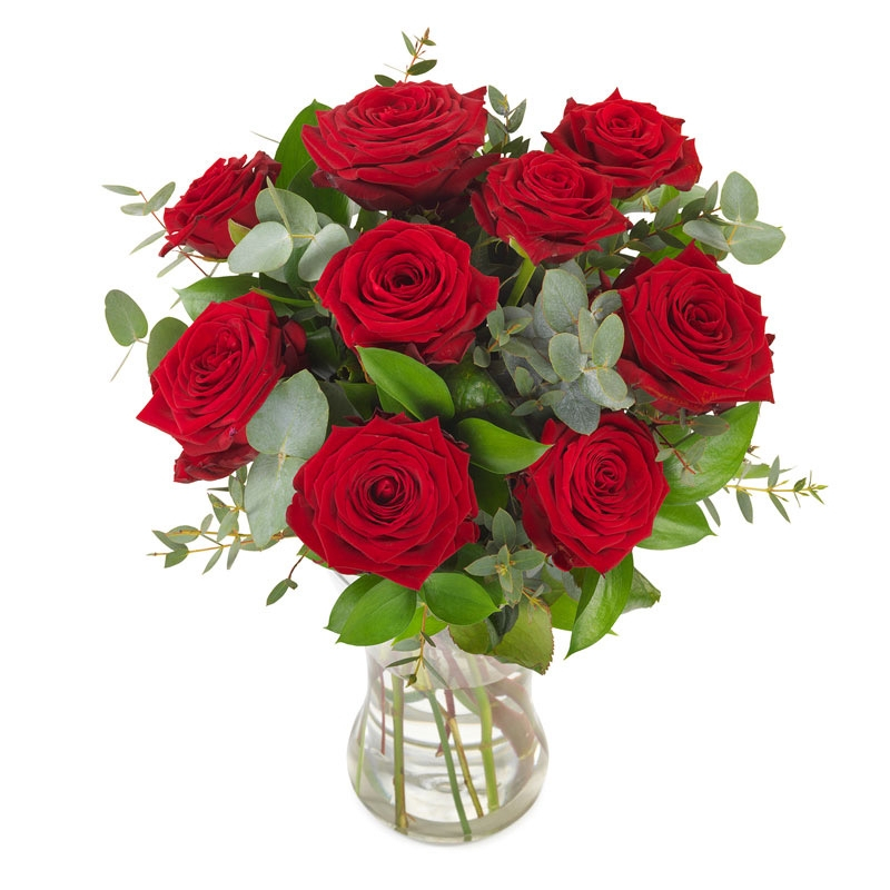 11 trandafiri rosii si vaza: I love you